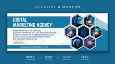 a blue and white web page with an image of digital marketing agency on the front