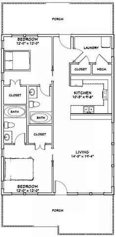 the floor plan for a two bedroom apartment with an attached kitchen and living room area