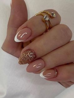 Nude And Gold Nails, Nails With White French, White French Tips, Nails With White, Bridesmaids Nails, Nails Brown, Natural Nail Designs, Nails Yellow, Nude Nail