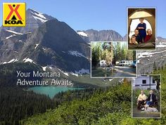 the mountains are covered in snow and have pictures of people sitting at their camp site