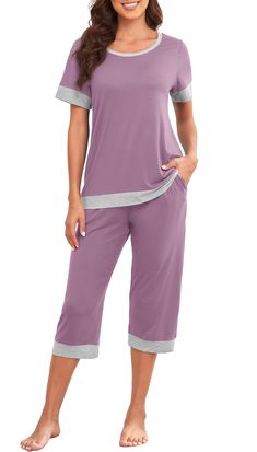 PRICES MAY VARY. Material: Our pajama sets are made of a soft and breathable fabric, our two piece lounge set provides an exceptional level of comfort. The material is cozy, allowing you to relax and unwind in utmost tranquility. With its stretchable nature, it offers freedom of movement and flexibility, making it ideal for all night comfort Features: The soft pajama set features contrasting color trims at the hem and cuffs, adding a touch of elegance to your life. This set includes a short slee Lounge Sets For Women, Two Piece Lounge Set, Soft Pajamas, Womens Pyjama Sets, Short Pajama Set, Lounge Set, Pajama Sets, Lounge Sets, Pajamas Women