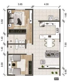 the floor plan for a two bedroom apartment with an attached kitchen and living room area