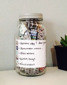 a jar filled with lots of random items