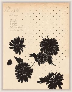 an old black and white drawing of flowers with dots on the bottom half of it