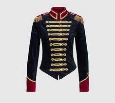 Hussar Jacket Women's - Black Velvet Military Officer Hussar Jacket - Pelisse girl Fashion Jacket For Women We crafted Black Hussar jackets by hand, using quality materials and also customizing the size to fit your needs perfectly. Black Velvet Military Officer Hussar Jacket with awesome Golden braid that Ladies love to wear. This hussar jacket boasts a timeless and sophisticated design, making it an ideal addition to your wardrobe and elevating your overall style. An ideal present, this ORIGINA Black Long Sleeve Outerwear With Epaulettes, Winter Blazer With Epaulettes Long Sleeve, Winter Outerwear With Epaulettes And Long Sleeves, Winter Long Sleeve Outerwear With Epaulettes, Fall Blazer With Epaulettes And Long Sleeves, Fitted Fall Outerwear With Epaulettes, Military Style Jacket Womens, Red Velvet Jacket, Black Velvet Jacket