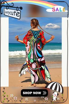 Red Graffiti Loose Beach Kimono Dress Summer Multicolor Print Dresses For Beach Season, Summer Dresses With Multicolor Print For Beach Season, Summer Dresses In Multicolor Print For Beach Season, Multicolor Print Summer Vacation Dress, Multicolor Print Summer Dress For Vacation, Summer Vacation Dresses In Multicolor Print, Colorful Printed Dress For Vacation, Colorful Printed Dresses For Vacation, Colorful Summer Vacation Dresses