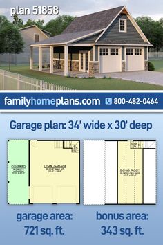 the garage plan for this house has 3 bedroom, 2 bathroom and an attached living area