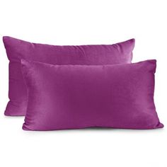 two purple pillows sitting on top of eachother in front of a white background