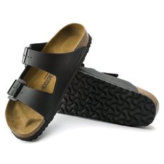 Arizona Birko-Flor Black | BIRKENSTOCK Black Footbed Sandals With Cork-bed Midsoles For Outdoor, Birkenstock Flip Flops, Birkenstock Sandals Arizona, Simple Sandals, Birkenstock Women, Hiking Sandals, Birkenstock Arizona, Clogs Shoes, Comfortable Sandals