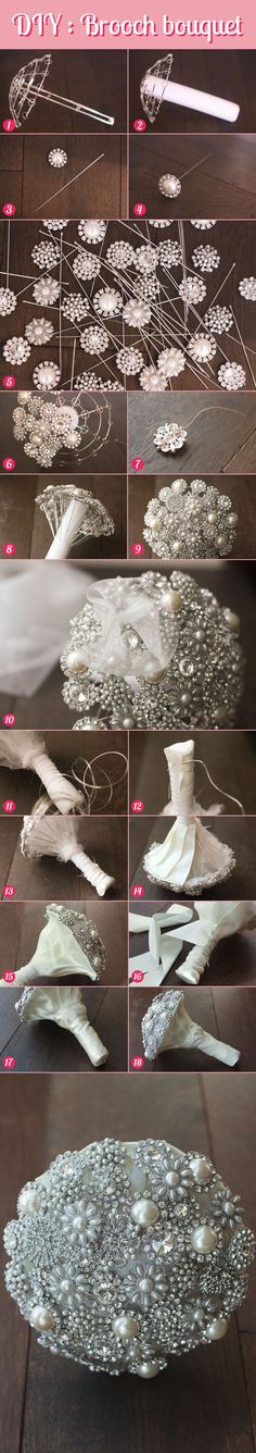 the steps to make an ornament with beads and pearls on wood flooring