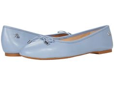 LAUREN Ralph Lauren Jayna Flat - Women's Shoes : Dust Blue Soft Nappa : The LAUREN Ralph Lauren Jayna flat will be a staple in your timeless wardrobe with a slip-on construction, plain round toe, and bow accent over the vamp. Leather upper boasts a smooth finish. Signature logo hardware at the side heel. Breathable textile lining. Lightly padded footbed for added comfort. Rubber outsole. Imported. Measurements: Heel Height: 1 4 in Weight: 8 oz Product measurements were taken using size 9, width Classic Spring Flats With Bow, Portable Ac, Timeless Wardrobe, Blue Soft, Womens Ballet Flats, Ralph Lauren Womens, The Vamps, Ballet Flat, Signature Logo