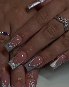 Grey Acrylic Nails, Tapered Square Nails, French Tip Nail Designs, Colored Acrylic Nails, White Acrylic Nails, Work Nails, French Tip Acrylic Nails, French Acrylic Nails