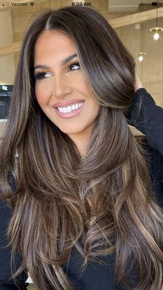 Brown Balayage 2023, J Lo Dark Hair, Level 6 Beige Hair, Dark Hair Color Money Piece, Neutral Tone Hair Color Ideas, Beige Balayage On Dark Brown Hair, Brunette Lots Of Layers, Not Boring Brown Hair, Dark Brown Hair With Highlights For Women Over 50