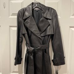 Anne Klein- Soft Black Leather Coat. Size Small. Brand New With Tags. Gorgeous Classic Piece! Designer Black Leather Jacket For Evening, Elegant Black Leather Outerwear, Elegant Black Leather Jacket For Work, Black Leather Coat, Suede Blazer, Leather Blazer Jacket, Soft Jacket, Lambskin Leather Jacket, Belted Jacket