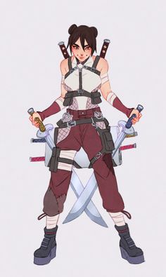 an anime character with two swords in her hands