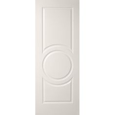 a white door with an oval design on the front and side panel, against a white background