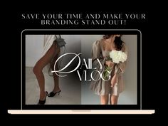 a woman in high heels is holding a bouquet and standing next to her legs with the words, save your time and make your branding stand out