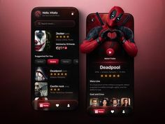 two smartphones displaying the movie app for deadpool, which is being used as an iphone