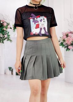 Knockout Grey Pleated Skirt - In Control Clothing Grey Pleated Skirt, Anime Outfit, Witch Design, Denim Hoodie, Mesh Crop Top, Celebrity Lifestyle, A Witch, Short Sleeve Button Up, How To Make Earrings