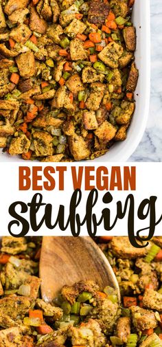 the best vegan stuffing recipe in a casserole dish