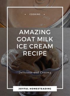 an ice cream recipe in a glass bowl with text overlay reading amazing goat milk ice cream recipe delicious and creamy