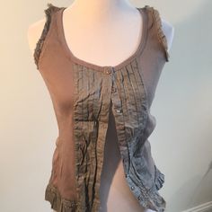 Brand New Charlotte Russe Sleeveless Blouse, Grey Color, Button Down Front, With Pleating And Ruffles, Still Has New Plastic Tabs In The Label, 100% Cotton, Size S. (1130) Sleeveless Blouse, Charlotte Russe, Ruffles, Gray Color, Top Blouse, Brand New, Womens Tops, Women Shopping, Color