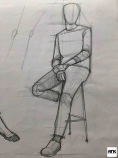 a drawing of a person sitting on a stool