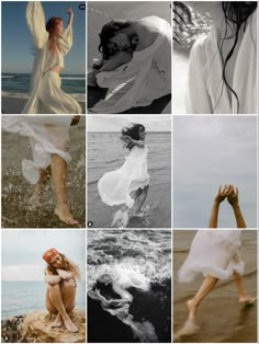 a collage of photos with different women in white dresses