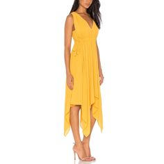 This sleeveless, deep-V cocktail dress in silky georgette features an elasticized empire waist, stylish waist-ties, and a flowing handkerchief hemline.Partially lined. Elasticized waist with tie detail. Ruched detail. Asymmetric hem100% polyester. Dress With Plunging Neckline, Summer Dresses Knee Length, Scalloped Lace Dress, Handkerchief Hem Dress, Handkerchief Hem, Lace Bodice, Scalloped Lace, Hem Dress, Plunging Neckline