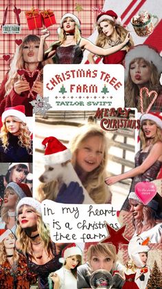 a collage of many different pictures with christmas hats and other things on the page