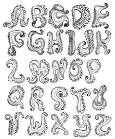 the alphabet is made up of different types of letters and numbers, including one with an octopus