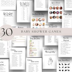 the baby shower game is shown with its numbers and names on it's side