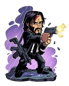 Nenhuma descrição de foto disponível. John Wick Comic Art, Derek Laufman Marvel, John Wick Cartoon, John Wick Drawing, Derek Laufman Art, Laufman Art, John Wick Art, Chibi Marvel