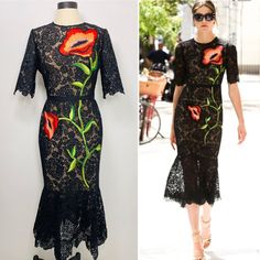 Lela Rose Embroidered Fit & Flare Dress In Black Multi $2995 * Read*: New With The Original Tag & Spare Beads Package. But There Are A Few Imperfect Spots On The Black Lace (Poppy Embroidery Is In Great Condition) But Hardly Notice If Not Look Closely. Please Check The Picture Of It. Thank You ! Featured At 2017 Runway Poppy Floral Embroidered In The Patterned Lace Beads Details On The Embroidered Poppy And Leaves Round Neck Short Sleeves Taped Waistline Midi Length Flare Hem Zip Up & Hook For C Designer Fitted Embroidered Dresses, Designer Fitted Dress With Floral Embroidery, Luxury Fitted Lace Dress For Spring, Designer Dresses With Floral Embroidery, Designer Embroidered Dresses, Embroidered Poppy, Poppy Embroidery, Lela Rose Dress, 2017 Runway