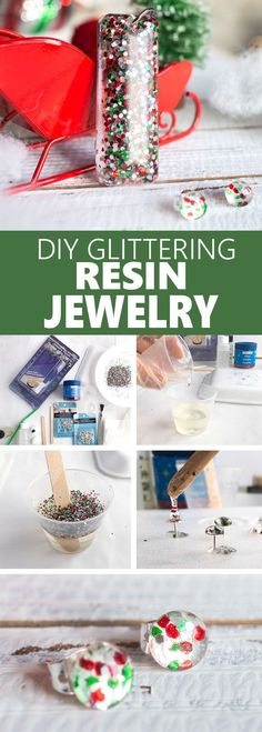 diy glittering resinin jewelry for christmas