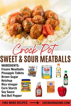 a poster advertising some meatballs and other foods on the table with text overlay