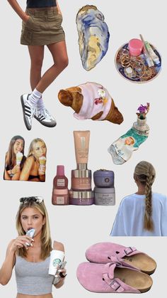 a collage of various items including shoes, sandals and other things to wear with them