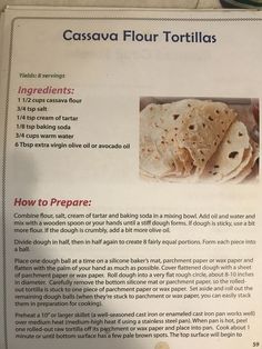 the instructions for how to make tortillas are shown in this recipe book,