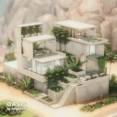 this is an artist's rendering of a house on the beach with palm trees