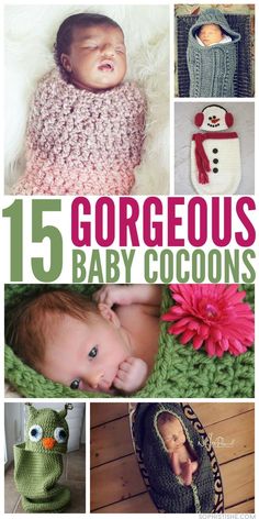 baby cocoons and crocheted hats are featured in this collage with text that reads, 5 gorgeous baby cocoons