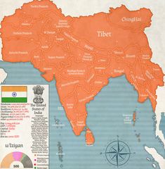 a map of india showing the location of tibet and its major cities, with information about it