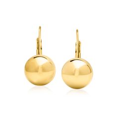 Ross-Simons - Italian 18kt Gold Over Sterling Ball Drop Earrings. Always a classic, these 10mm 18kt yellow gold over sterling silver ball drop earrings bring simple and sleek charm to any outfit. Hanging length is 3/4". Made in Italy. Leverback, 18kt gold over sterling ball drop earrings. Ball Drop Earrings, Ball Drop, Fine Jewelry, In Italy, Yellow Gold, Sleek, Drop Earrings, Italy, Sterling Silver