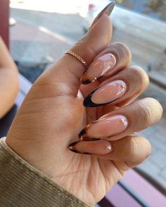 Dark Fem Energy Nails, Fancy Almond Nails Black, Half Clear Nails, Lawyer Nails Design, Almond Nails By Skin Tone Range, Velvet French Tip Nails, Fall Nails Stilleto Shape, Almond Shaped Nails Designs Fall, Xl Almond Nails