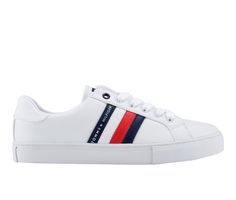 Man Made upper, Lace up closure for secure fit, Round toe, Cushioned foam insole, Rubber outsole, Iconic Tommy Hilfiger branding stripe, Made of: NBR3345D 13% + BR 35% + Glue 7% + Common white smoke 20% + white mineral oil 2% + Peg 2% + P 100 1% + Tackifier 1% + Azinc Oxide 4% + ST-180 11% + YM-9 1% + A-007 2% + MB Antiager 1% + Antioxygen 1% + Pigment 2% + SPP Antiager 1% + High Styrene 2% | Women's Tommy Hilfiger Lawson Fashion Sneakers in White Size 9.5 White Lace-up Sneakers With Signature Stripes, White Sneakers With Signature Stripes And Round Toe, White Round Toe Sneakers With Signature Stripes, White Low-top Sneakers With Signature Stripes, White Casual Sneakers With Signature Stripes, Casual White Sneakers With Signature Stripes, White Tommy Hilfiger Sneakers With Cushioned Footbed, Tommy Hilfiger White Sneakers With Cushioned Footbed, White Sporty Sneakers With Signature Stripes