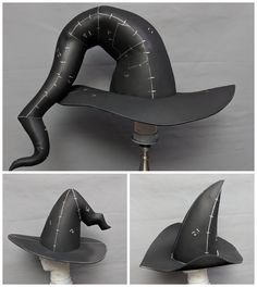 three photos of an inflatable witch hat