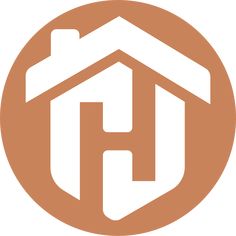 an orange circle with the letter h in it's center and a house inside