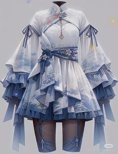 Chinese Fancy Dress, Soft Art, Old Fashion Dresses, Fashion Drawing Dresses, Anime Inspired Outfits, Dress Design Sketches, Kawaii Fashion Outfits, Fantasy Dress