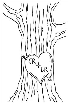 a heart shaped tree with the word cr - lr written on it in black ink