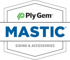 the logo for plygem's mastic siding and accessories store, which is