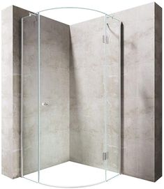 a corner shower stall with glass doors